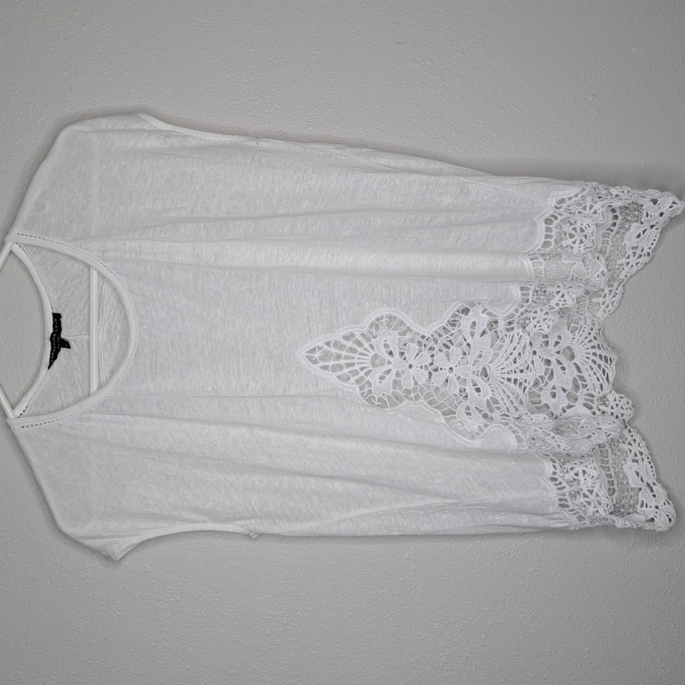 Generation Love White Linen Top Crochet Embroidered Coastal Boho Oversized XS